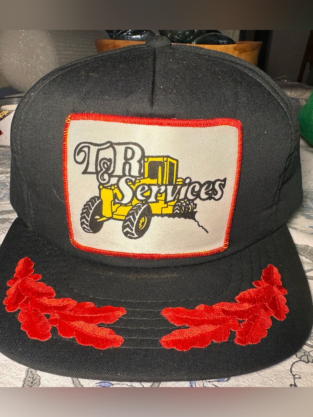 VTG 80s AJM Scrambled Eggs Trucker Hat T&R Services Heavy Machinery SnapBack NOS